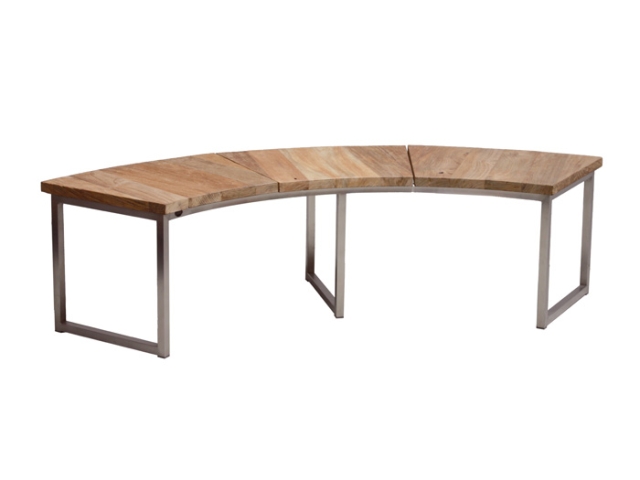 Zebra Onyx Viertel-Bank 171x70x45cm aus recyceltem Teakholz und Edelstahl