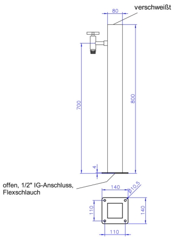 Ideal Wasserzapfstelle eckig, 80x80mm