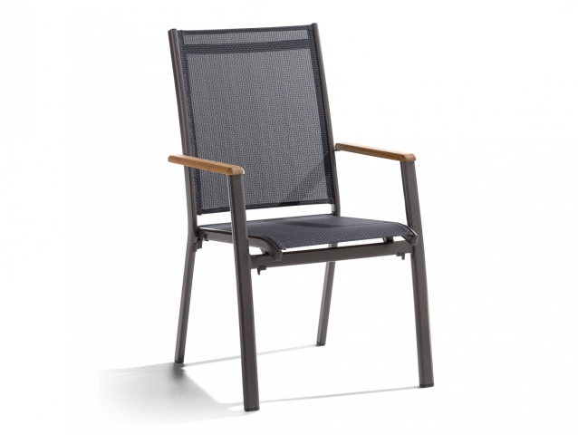 Sieger Cadiz Stapelsessel, Aluminium eisengrau, Teakholz-Armlehnen
