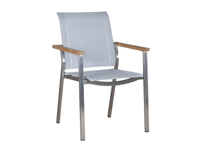 Zebra Infinity Stapelsessel Edelstahl, shell grey, Teak Armlehnen