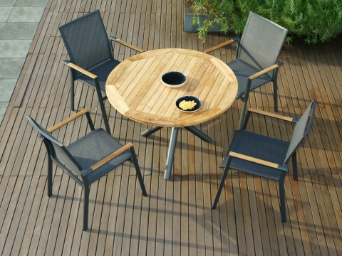 Zebra Fly Sessel Aluminium graphite, Armlehnen Teak