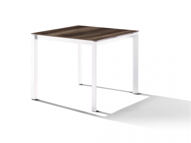 Sieger Gartentisch 90x90cm Polytec Eiche dunkel-Gestell Wei�