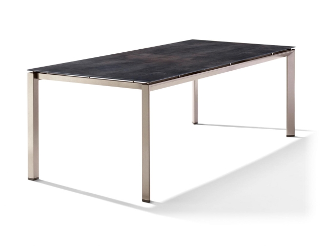 Sieger Gartentisch 220x100cm Polytec Zement anthrazit-Gestell Champagner