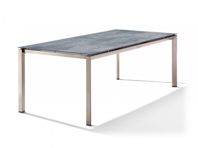 Sieger Gartentisch 220x100cm Polytec Zement graphit-Gestell Champagner