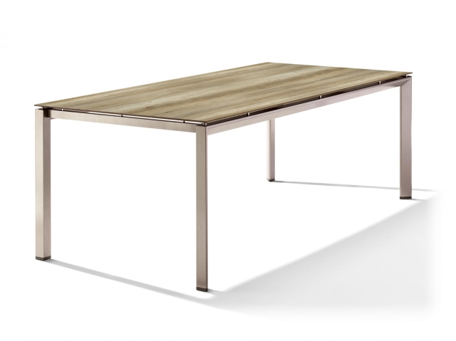 Sieger Gartentisch 220x100cm Polytec Eiche hell-Gestell Champagner