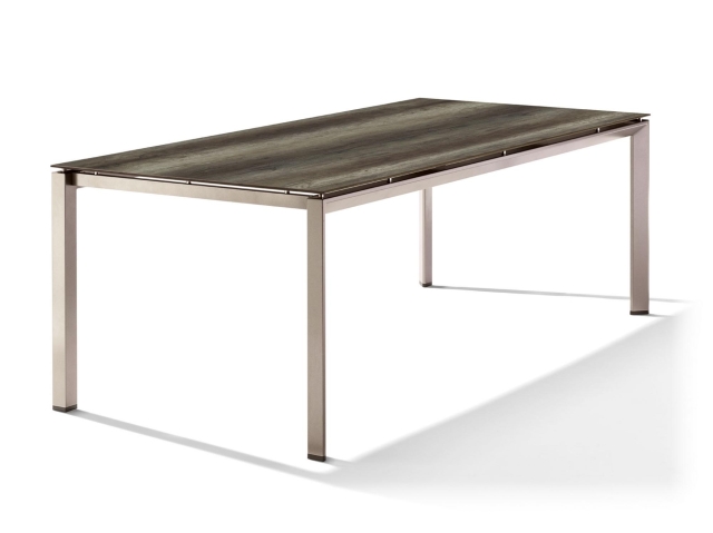 Sieger Gartentisch 220x100cm Polytec Eiche dunkel-Gestell Champagner