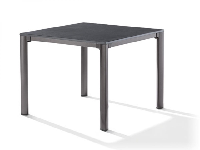 Sieger Gartentisch 90x90cm Polytec Zement anthrazit-Gestell Eisengrau