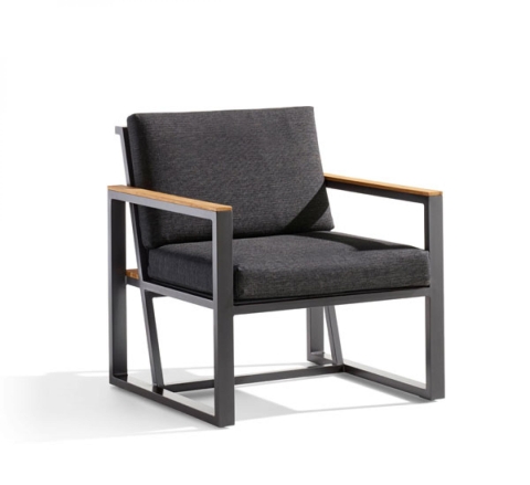 Sieger Havanna Loungesessel Aluminium eisengrau mit Polstern und Teakarmlehnen