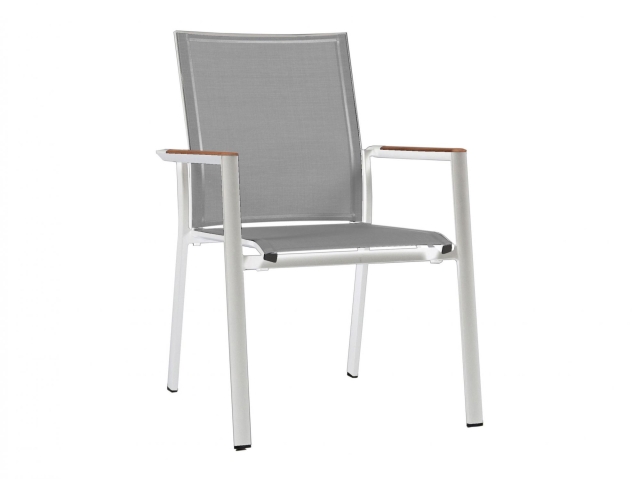 Zebra Fly Sessel Aluminium white mit Armlehnen aus Teakholz