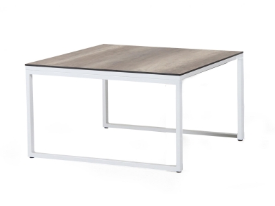 Brafab Talance Kaffeetisch 80x80x45cm, Aluminium wei&szlig;- Platte HPL Holzoptik beige