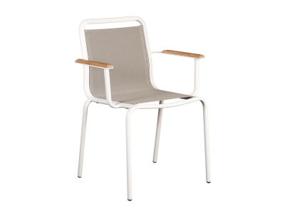 Alexander Rose Fresco Stapelsessel Aluminium wei&szlig;, mit Roble Armlehnen