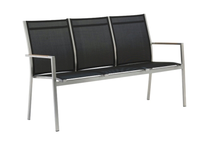 Zebra One 3er-Bank Dark Platinum Edelstahl-Gestell, Teak Armlehenen 157 cm x 63 cm x 92 cm