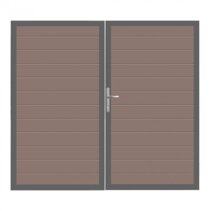 GrojaSolid BPC Steckzaun Doppeltor DIN Links Sonderbreite H:180cm terra DB703