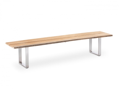 Niehoff Solid Teak Gartenbank mit Baumkante 220x45cm, Profilkufe Edelstahl