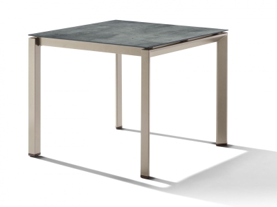 Sieger Gartentisch 90x90cm Polytec Zement graphit-Gestell Champagner