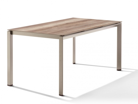 Sieger Gartentisch 160x90cm Polytec Eiche hell-Gestell Champagner