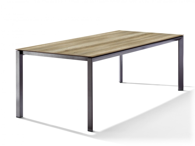 Sieger Gartentisch 220x100cm Polytec Eiche hell-Gestell Eisengrau