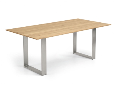 Niehoff Oak Edition Tisch Eiche bianco Trapez Kufengestell Edelstahl geb&uuml;rstet 180x90cm