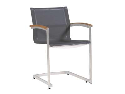 Zebra Setax Freischwinger midnight-grey Edelstahl, Teak Armlehnen
