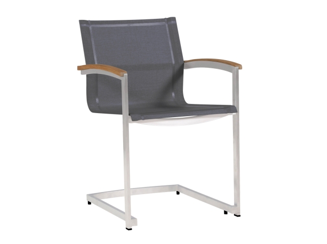 Zebra Setax Freischwinger midnight-grey Edelstahl, Teak Armlehnen