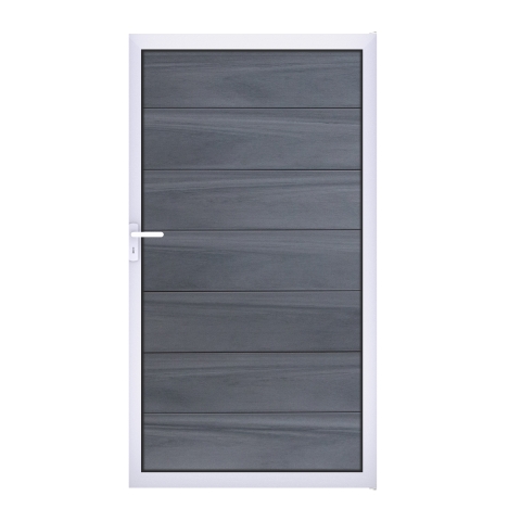 GrojaSolid Grande BPC Steckzaun Universal Tor 100x180cm - steingrau co-extrudiert-silber