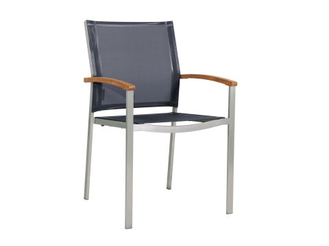 Zebra Setax Sessel hoch midnight-grey Edelstahl, Teak Armlehnen