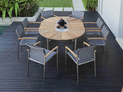 Zebra Setax Sessel hoch midnight-grey Edelstahl, Teak Armlehnen