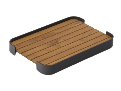 Zebra Carry Tablett eckig 48x32,5cm Aluminium graphite mit Teakholzboden