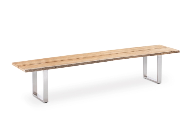 Niehoff Solid Teak Gartenbank Baumkante 280x45cm, Profilkufe Edelstahl