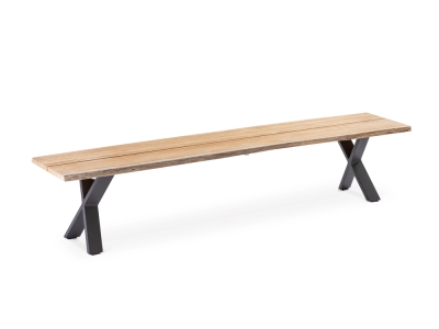 Niehoff Solid Teak Gartenbank mit Baumkante, X-Gestell Aluminium anthrazit