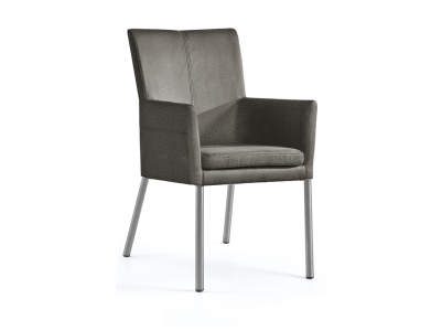 Niehoff Colorado Stuhl AL 542, 4-Fu&szlig; Rundrohr Leder schiefergrau