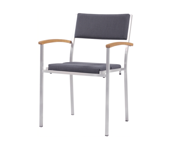 Zebra Quadux Sessel turmalin grey Edelstahl mit Teakarmlehnen