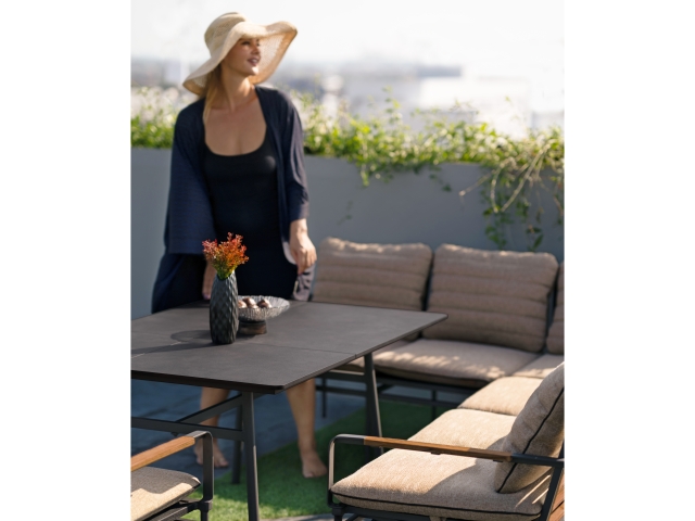 Zebra Max Lounge Diningtisch 140x90cm HPL, Aluminium graphit