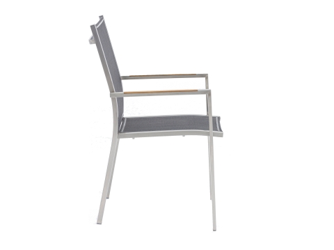 Zebra One Stapelsessel Dark Platinum Edelstahl, Teak Armlehnen