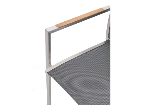 Zebra One Stapelsessel Dark Platinum Edelstahl, Teak Armlehnen