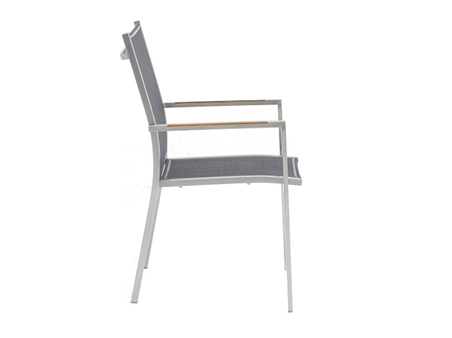 Zebra One Stapelsessel Dark Platinum Edelstahl, Teak Armlehnen