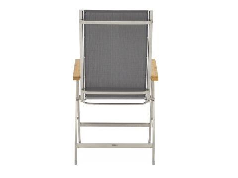 Zebra One Klappsessel Dark Platinum Edelstahl mit Teakarmlehnen