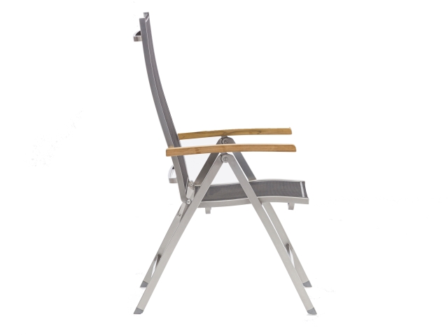 Zebra One Klappsessel Dark Platinum Edelstahl mit Teakarmlehnen