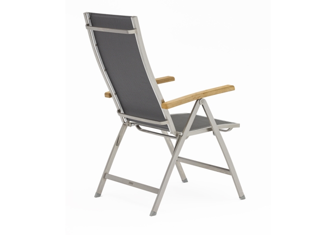 Zebra One Klappsessel Dark Platinum Edelstahl mit Teakarmlehnen