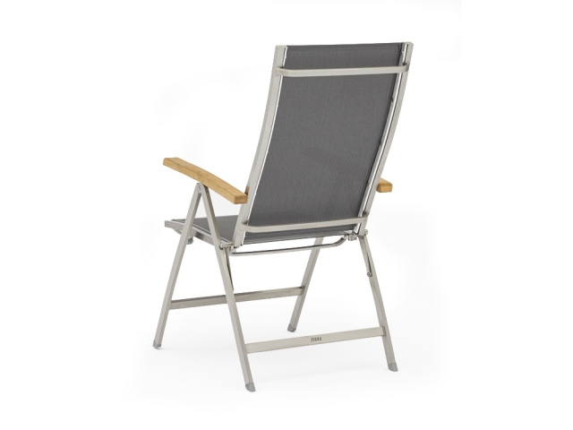 Zebra One Klappsessel Dark Platinum Edelstahl mit Teakarmlehnen