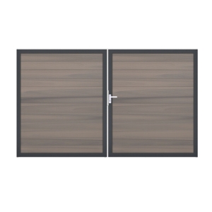 GrojaSolid BPC Steckzaun Doppeltor DIN Links Sonderbreite H:180cm BiColor-co-exdrudiert DB703 GrojaSolid BPC Steckzaun Doppeltor DIN Links Sonderbreite H:180cm BiColor-co-exdrudiert DB703