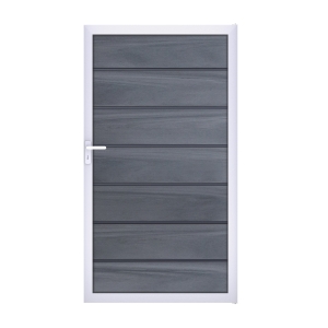 Groja Solid Grande Premium BPC Steckzaun Tor Sonderbreite H:180cm steingrau co-exdrudiert, Alu-blank EV1 Groja Solid Grande Premium BPC Steckzaun Tor Sonderbreite H:180cm steingrau co-exdrudiert, Alu-blank EV1
