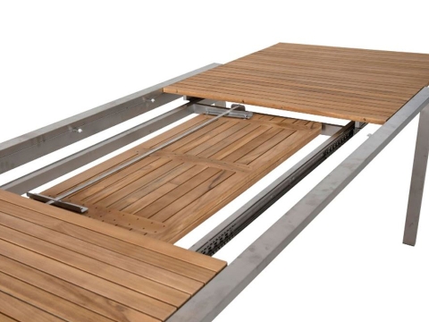 Brafab Naos Ausziehtisch 220-320x100cm, Gestell Edelstahl, Tischplatte Teakholz