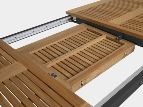 Brafab Lyon Ausziehtisch Teak, Gestell Aluminium schwarz 224-304x100cm