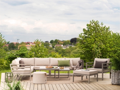 Brafab Weldon-Talance-Kotte Loungeset, Aluminium khaki, inkl. Polster in sand