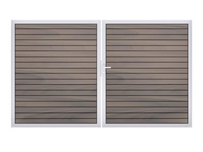 GrojaSolid Rhombus BPC Steckzaun Doppeltor 300x180cm Bicolor co-exdrudiert Alu-blank EV1, DIN links