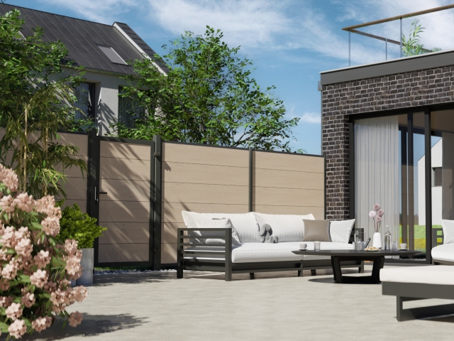 System WPC XL Zaunfeld-Set sand 3741 - 91x184-94cm