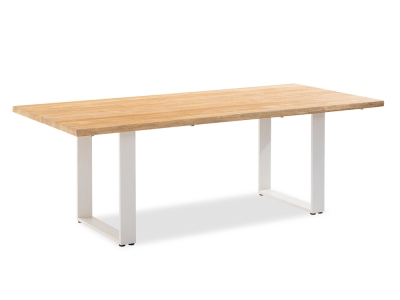 Niehoff Solid Teak Baumkantentisch 220x95cm, Profilkufe Aluminium-Ivory,