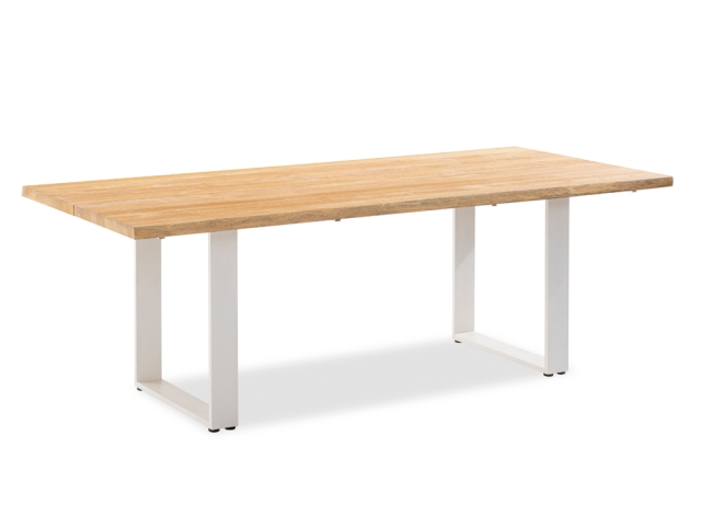 Niehoff Solid Teak Baumkantentisch 280x95cm, Profilkufe Aluminium-Ivory