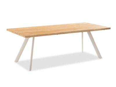 Niehoff Solid Teak Baumkantentisch 240x95cm, Stativprofil Aluminium-Ivory